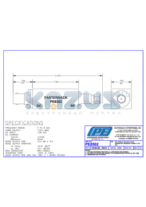 PE8502 datasheet - BNC FEMALE, SMA MALE NOISE GENERATOR, FREQUENCY RANGE : 4 TO 8 GHz