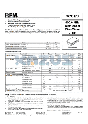 SC3017B datasheet - 400.0 MHz Differential Sine-Wave Clock