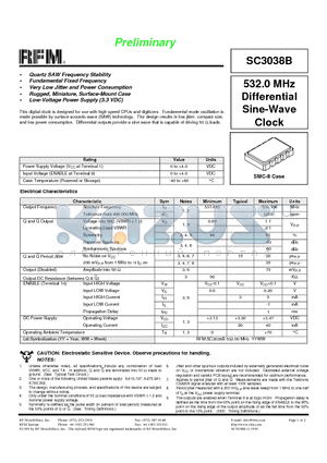 SC3038B datasheet - 532.0 MHz Differential Sine-Wave Clock