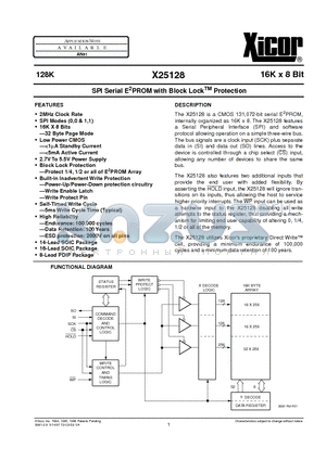 X25128P-2.7 datasheet - SPI Serial E 2 PROM with Block Lock TM Protection