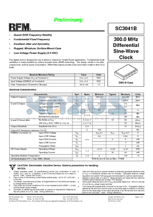 SC3041B datasheet - 300.0 MHz Differential Sine-Wave Clock