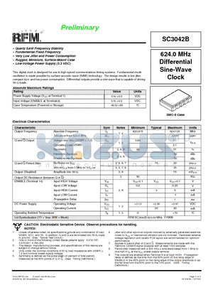 SC3042B datasheet - 624.0 MHz Differential Sine-Wave Clock