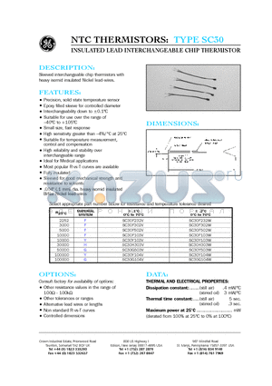 SC30F103V datasheet - INSULATED LEAD INTERCHANGEABLE CHIP THERMISTOR