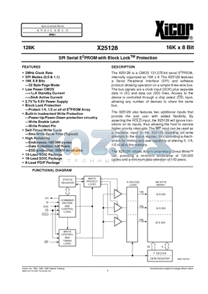 X25128PI-2.7 datasheet - SPI Serial E 2 PROM with Block Lock TM Protection