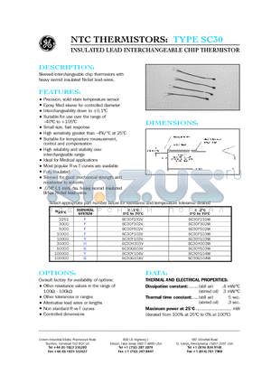 SC30F232W datasheet - INSULATED LEAD INTERCHANGEABLE CHIP THERMISTOR