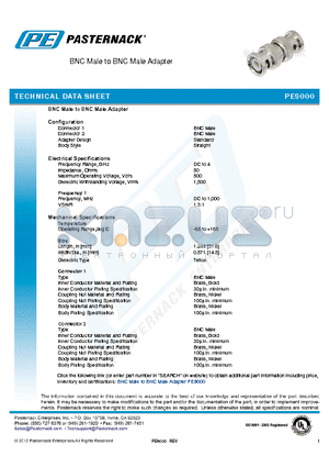 PE9000 datasheet - BNC Male to BNC Male Adapter