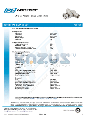 PE9001 datasheet - BNC Tee Adapter Female-Male-Female