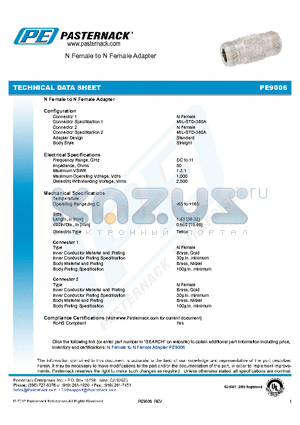 PE9006 datasheet - N Female to N Female Adapter