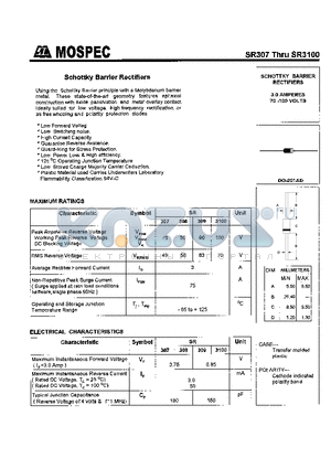 SR308 datasheet - SCHOTTKY BARRIER RECTIFIERS(3.0A,70-100V)