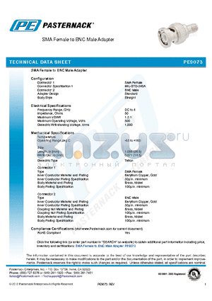 PE9073 datasheet - SMA Female to BNC Male Adapter