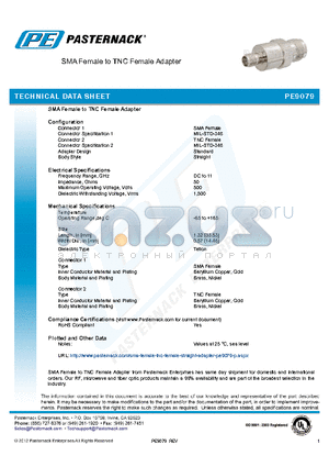 PE9079 datasheet - SMA Female to TNC Female Adapter