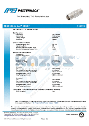 PE9099 datasheet - TNC Female to TNC Female Adapter