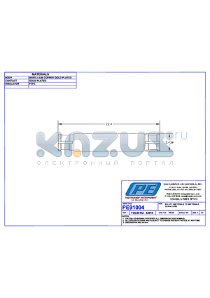 PE91004 datasheet - BULLET, SMP FEMALE TO SMP FEMALE, 22.4mm LONG