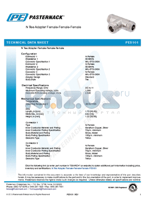 PE9101 datasheet - N Tee Adapter Female-Female-Female