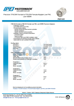 PE91029 datasheet - Precision 7/16 DIN Female to 7/16 DIN Female Adapter Low PIM, Low VSWR