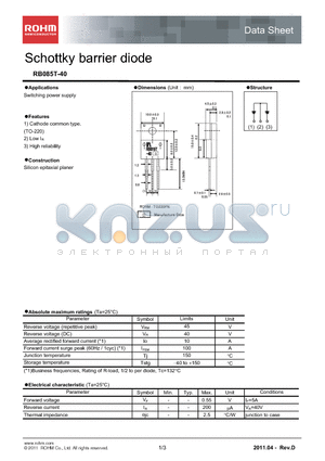 RB085T-40 datasheet - Schottky barrier diode