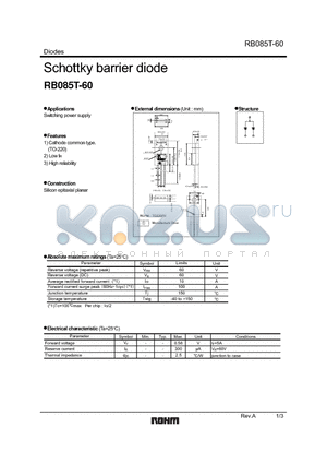 RB085T-60 datasheet - Schottky barrier diode