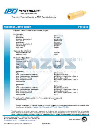 PE91055 datasheet - Precision 2.4mm Female to SMP Female Adapter