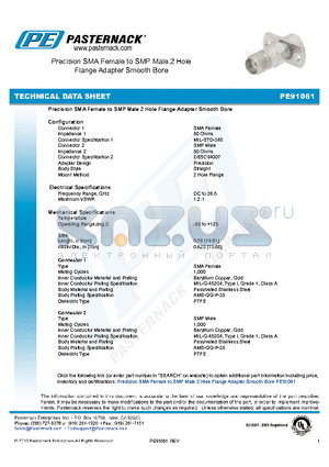 PE91061 datasheet - Precision SMA Female to SMP Male 2 Hole Flange Adapter Smooth Bore