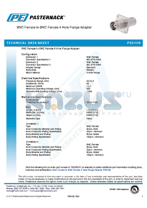 PE9106 datasheet - BNC Female to BNC Female 4 Hole Flange Adapter