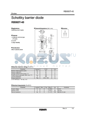 RB085T-40 datasheet - Schottky barrier diode