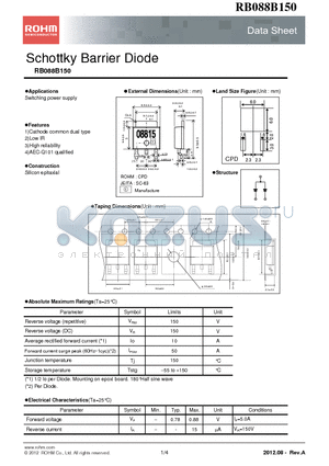 RB088B150 datasheet - Schottky Barrier Diode