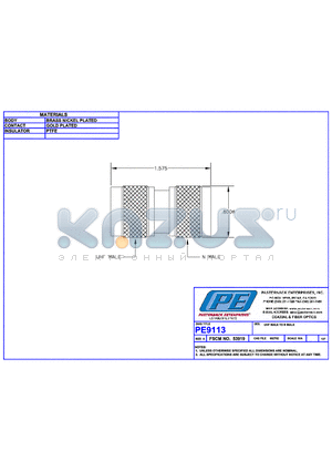 PE9113 datasheet - UHF MALE TO MALE