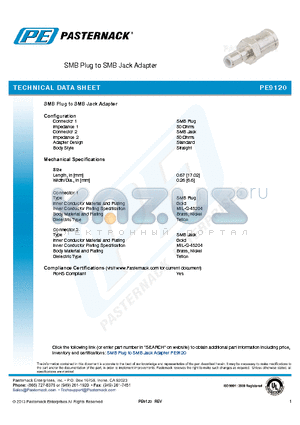 PE9120 datasheet - SMB PLUG TO SMB JACK