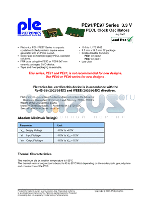 PE9144DEV datasheet - PE91/PE97 Series 3.3 V PECL Clock Oscillators