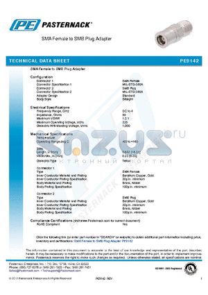 PE9142 datasheet - SMA Female to SMB Plug Adapter