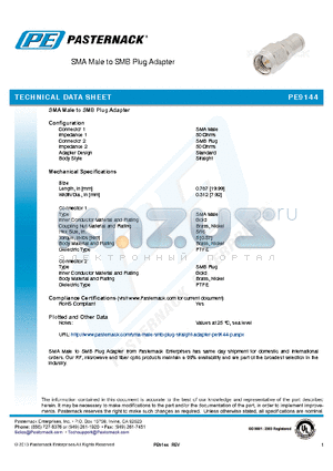 PE9144 datasheet - SMA Male to SMB Plug Adapter