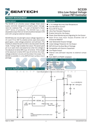 SC339 datasheet - Ultra Low Output Voltage Linear FET Controller