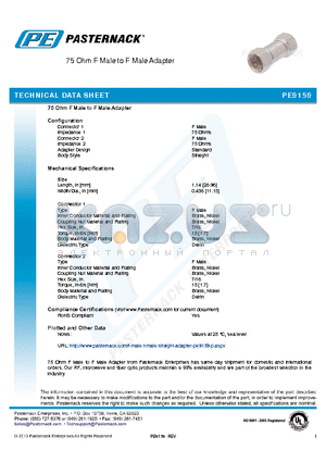 PE9159 datasheet - 75 Ohm F Male to F Male Adapter