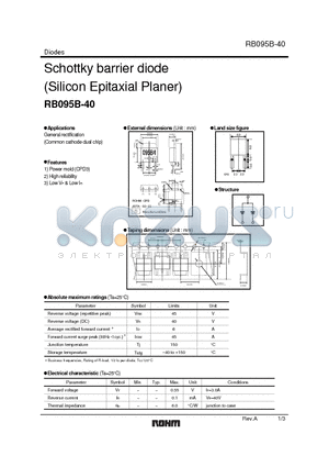 RB095B-40 datasheet - Schottky barrier diode (Silicon Epitaxial Planer)
