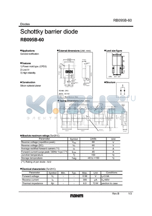 RB095B-60 datasheet - Schottky barrier diode