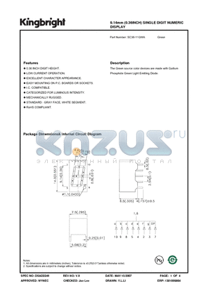 SC36-11GWA datasheet - 9.14mm (0.36INCH) SINGLE DIGIT NUMERIC DISPLAY