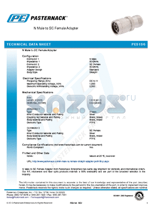 PE9196 datasheet - N Male to SC Female Adapter