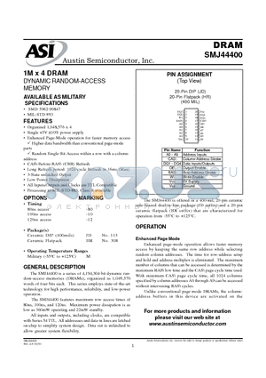 SMJ44400 datasheet - 1M x 4 DRAM DYNAMIC RANDOM-ACCESS MEMORY