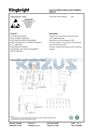 SC39-11PBWA/A datasheet - 9.9mm (0.39INCH) SINGLE DIGIT NUMERIC DISPLAY