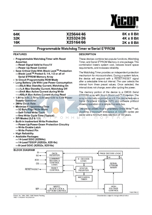 X25166V14-1.8 datasheet - Programmable Watchdog Timer w/Serial E 2 PROM