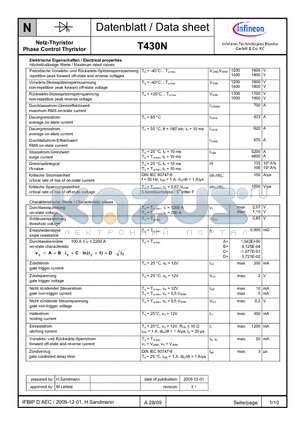 T430N datasheet - Netz-Thyristor Phase Control Thyristor