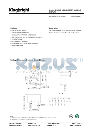 SC39-11SRWA datasheet - 9.9mm (0.39INCH) SINGLE DIGIT NUMERIC DISPLAY