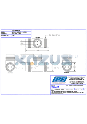 PE9224 datasheet - TWINAX T FEMALE-FEMALE-FEMALE