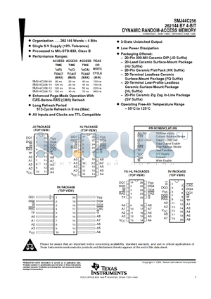 SMJ44C256 datasheet - 262144 BY 4-BIT DYNAMIC RANDOM-ACCESS MEMORY