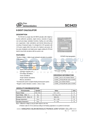 SC3424 datasheet - 8-DIGIT CALCULATOR