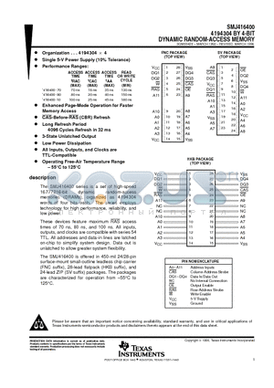 SMJ416400 datasheet - 4194304 BY 4-BIT DYNAMIC RANDOM-ACCESS MEMORY