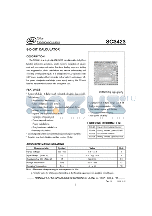 SC3425 datasheet - 8-DIGIT CALCULATOR
