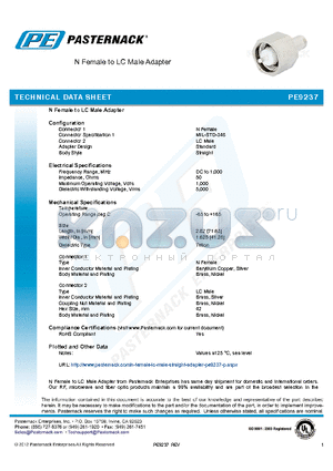 PE9237 datasheet - N Female to LC Male Adapter