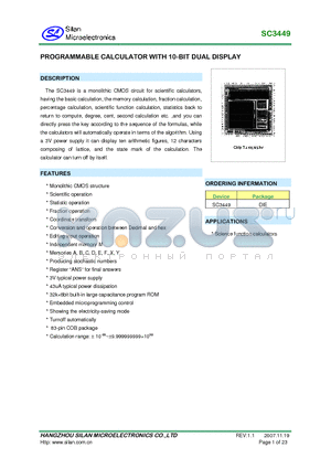 SC3449 datasheet - PROGRAMMABLE CALCULATOR WITH 10BIT