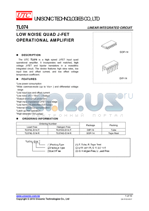 TL074 datasheet - LOW NOISE QUAD J-FET OPERATIONAL AMPLIFIER